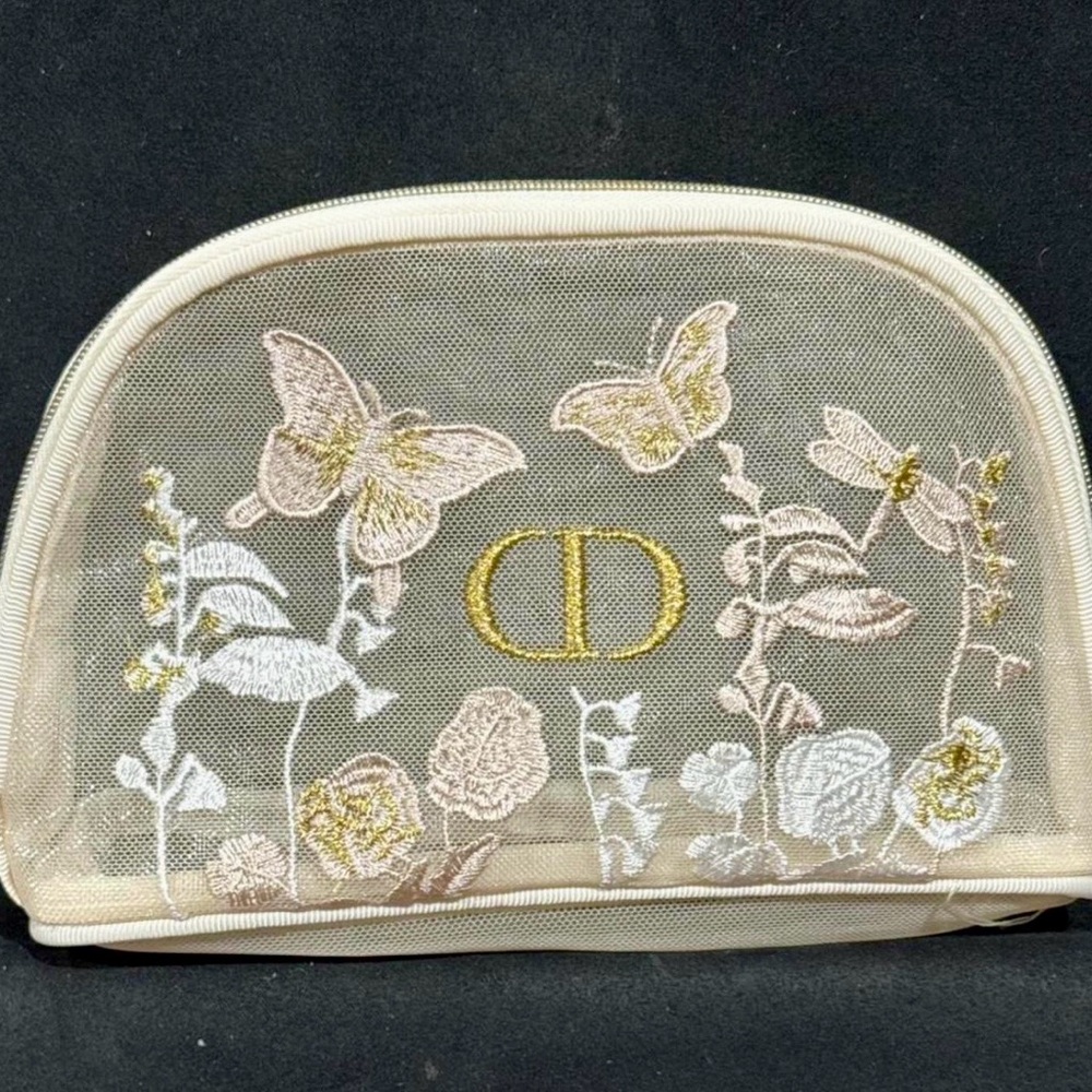 Dior Cream and Gold Embroidered Cosmetic Bag